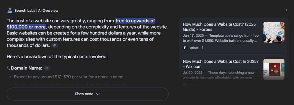 ai overviews screenshot web design
